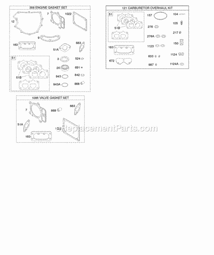 EngineValve Gasket Set Carburetor Overhaul Kit Diagram and Parts List for 40H777-0025-G5  Briggs and Stratton Engine